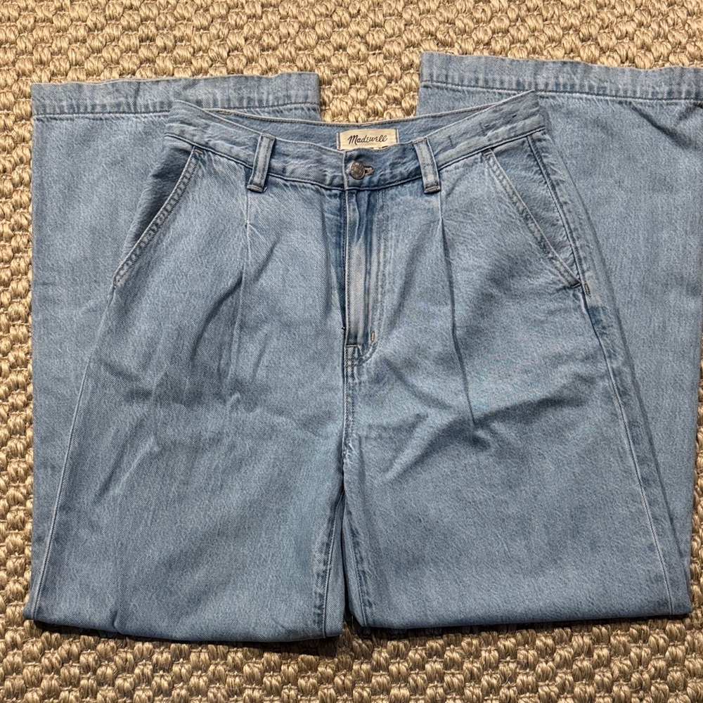Madewell Sky Blue Wide Leg Jeans, High Rise Pleated Front, Size 27